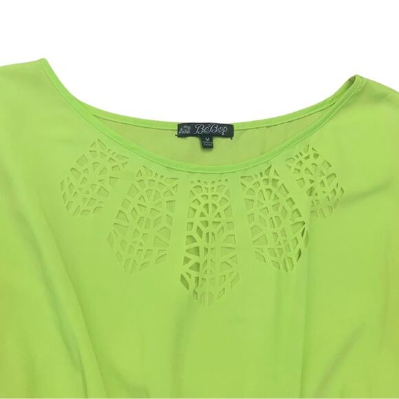 Neon Lime Green Yellow Short Cutout Dress Medium Sleeveless Summer Sundress - Picture 2 of 10